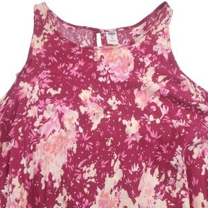 Old Navy Womens XL Red Floral High Neck Swing Tank Top Sleeveless Tunic